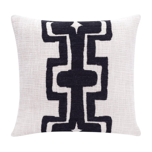 20" Black And Ivory Geometric Cotton Blend Throw Pillow Cover