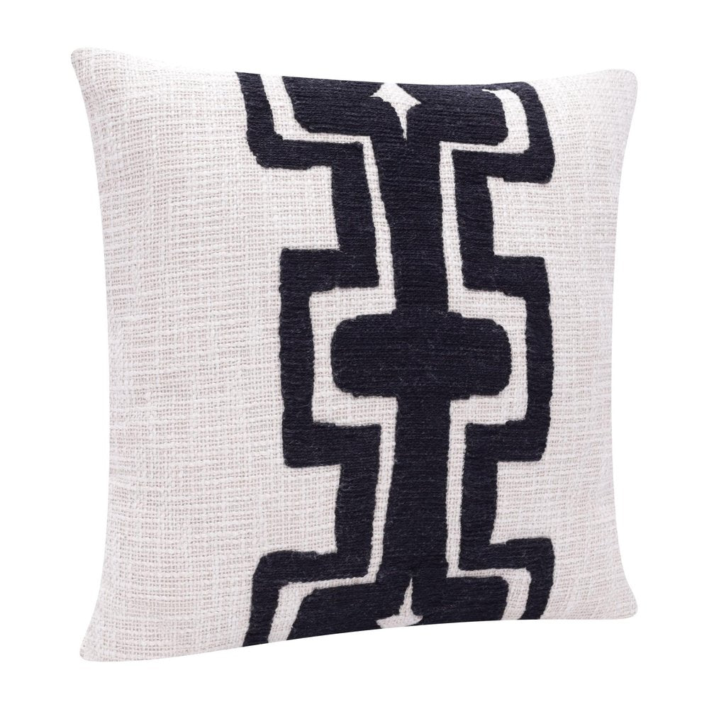 20" Black And Ivory Geometric Cotton Blend Throw Pillow Cover