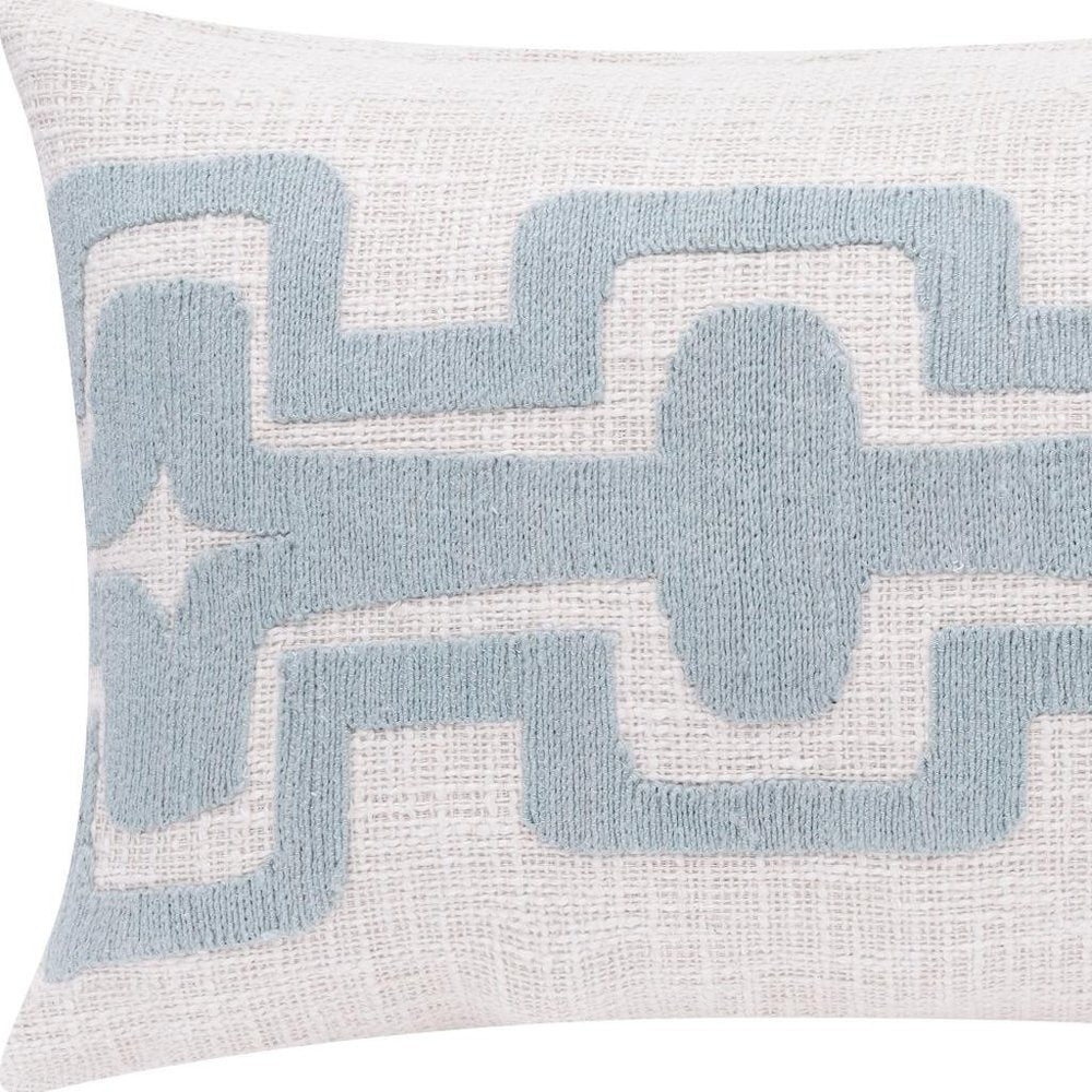 16" X 24" Blue And Ivory Lumbar Geometric Cotton Blend Throw Pillow Cover