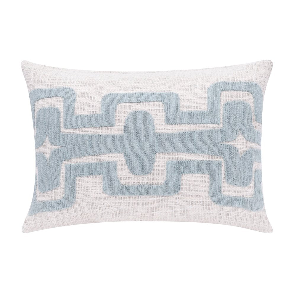 16" X 24" Blue And Ivory Lumbar Geometric Cotton Blend Throw Pillow Cover