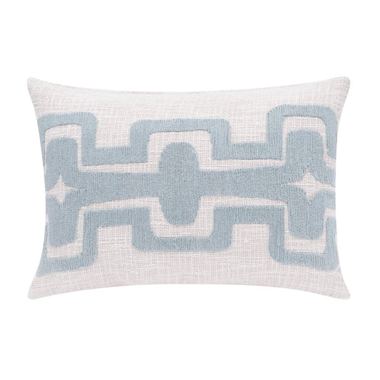 16" X 24" Blue And Ivory Lumbar Geometric Cotton Blend Throw Pillow Cover