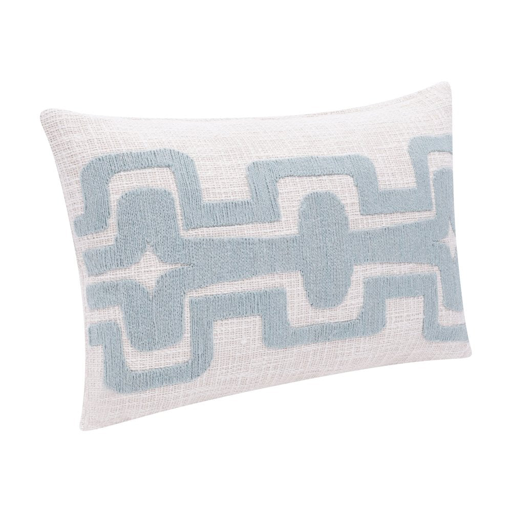 16" X 24" Blue And Ivory Lumbar Geometric Cotton Blend Throw Pillow Cover