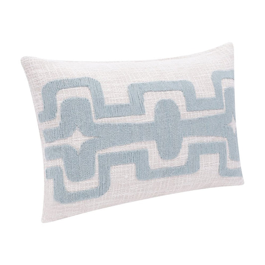 16" X 24" Blue And Ivory Lumbar Geometric Cotton Blend Throw Pillow Cover