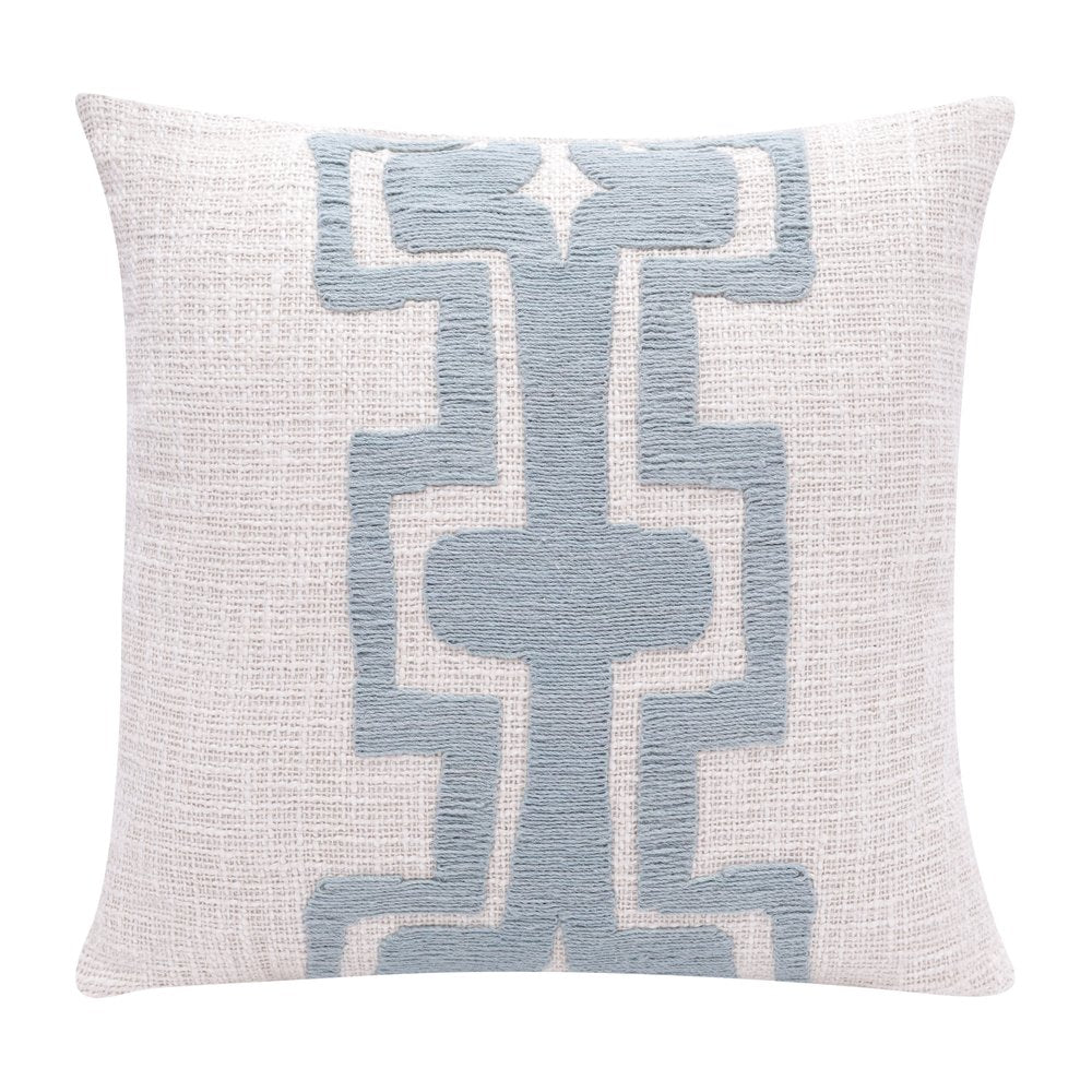 20" Blue And Ivory Geometric Cotton Blend Throw Pillow Cover