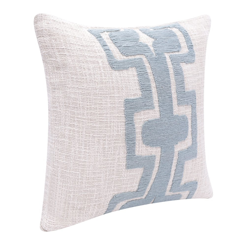 20" Blue And Ivory Geometric Cotton Blend Throw Pillow Cover