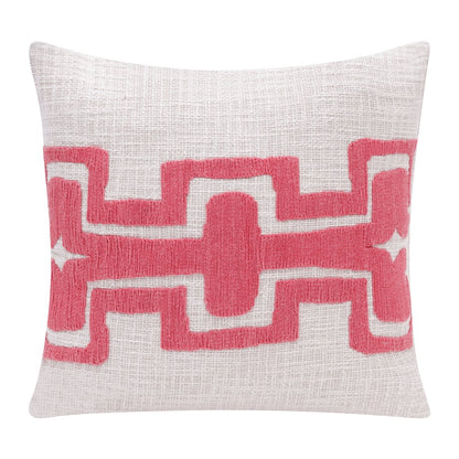 20" Coral And Ivory Geometric Cotton Blend Throw Pillow Cover