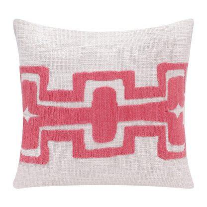 20" Coral And Ivory Geometric Cotton Blend Throw Pillow Cover