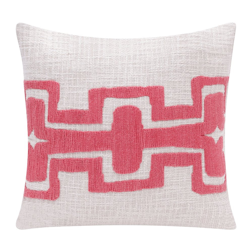20" Coral And Ivory Geometric Cotton Blend Throw Pillow Cover