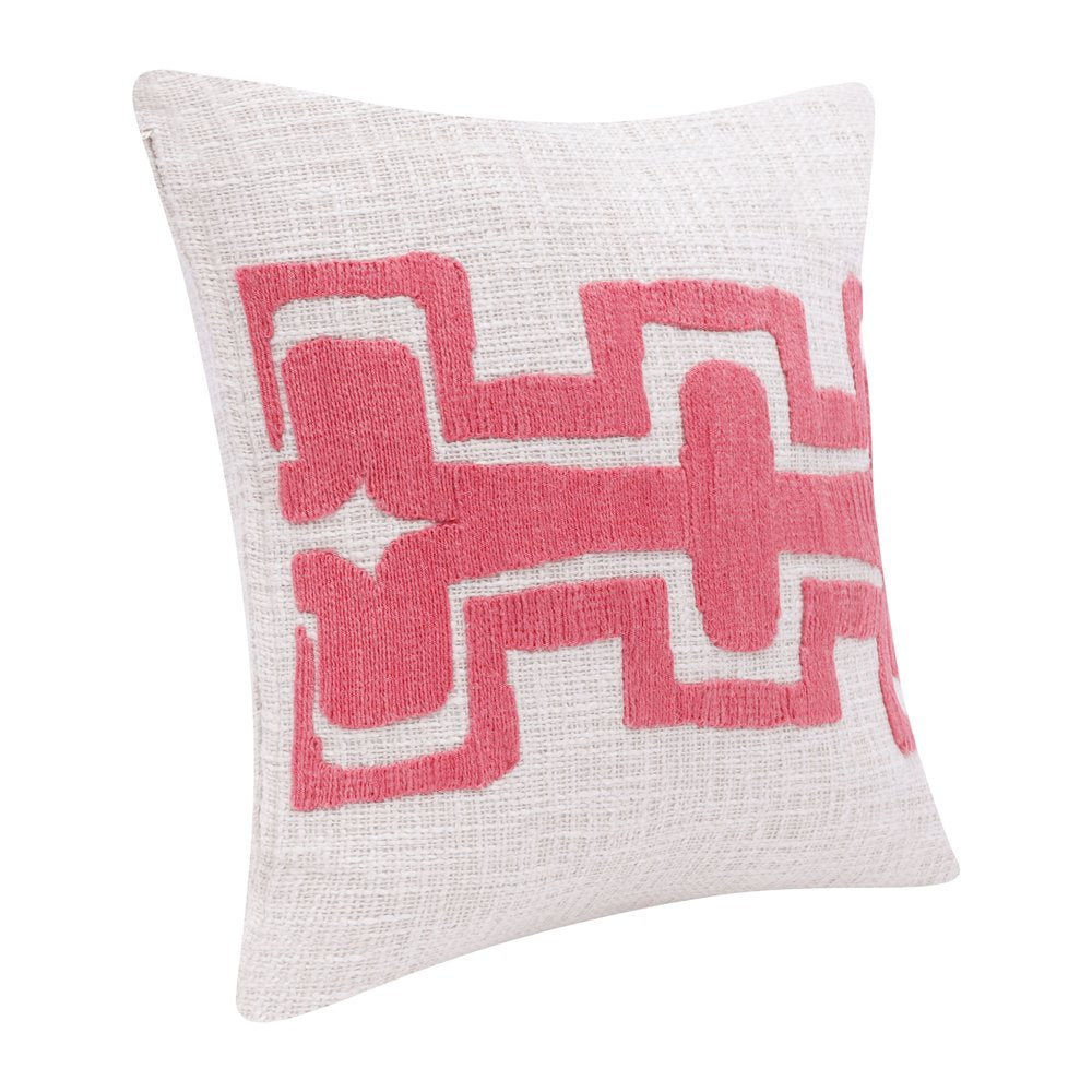 20" Coral And Ivory Geometric Cotton Blend Throw Pillow Cover