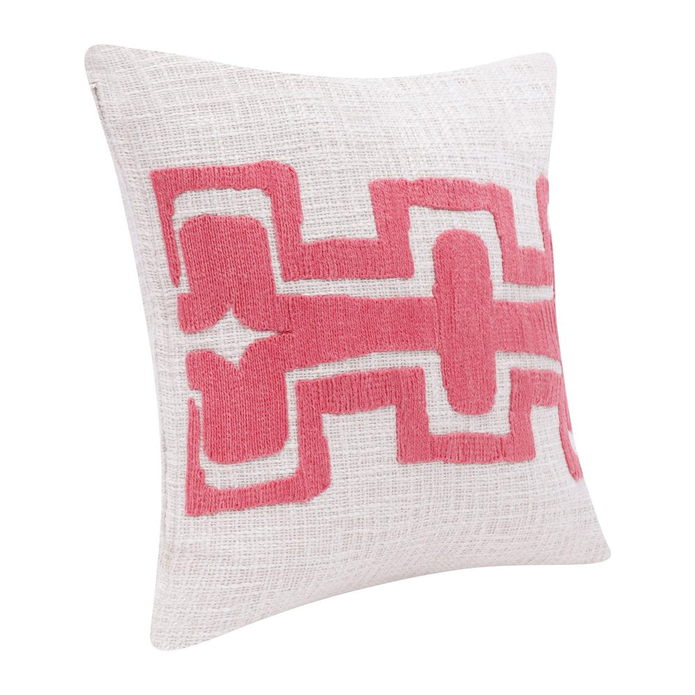 20" Coral And Ivory Geometric Cotton Blend Throw Pillow Cover