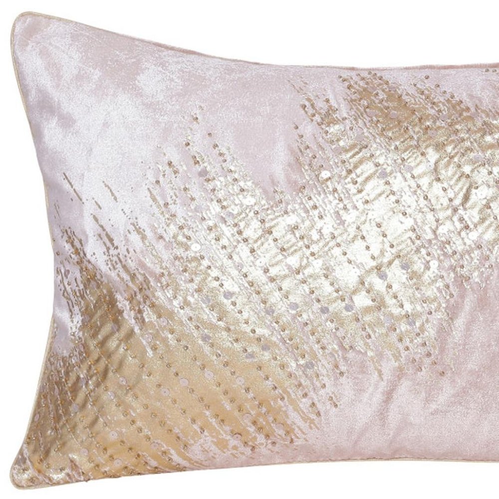 16" X 24" Gold And Pink Lumbar Abstract Throw Pillow Cover