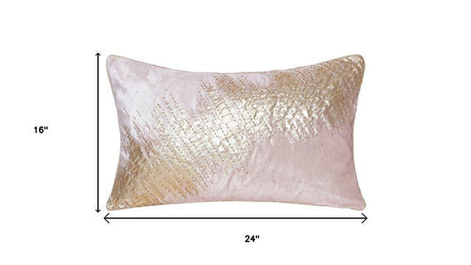 16" X 24" Gold And Pink Lumbar Abstract Throw Pillow Cover with Glitter