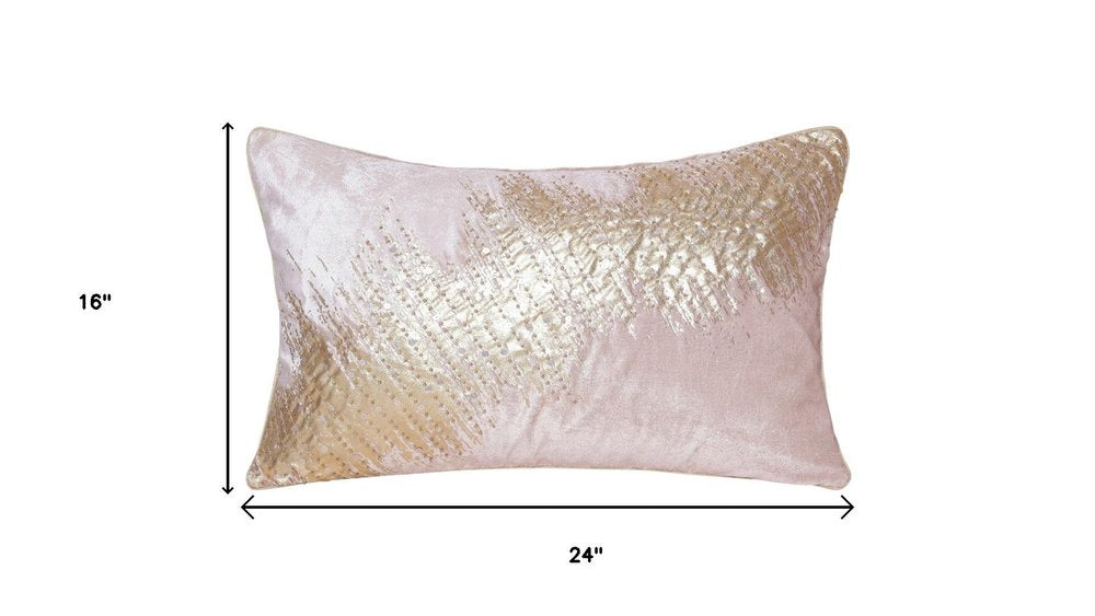 16" X 24" Gold And Pink Lumbar Abstract Throw Pillow Cover with Glitter