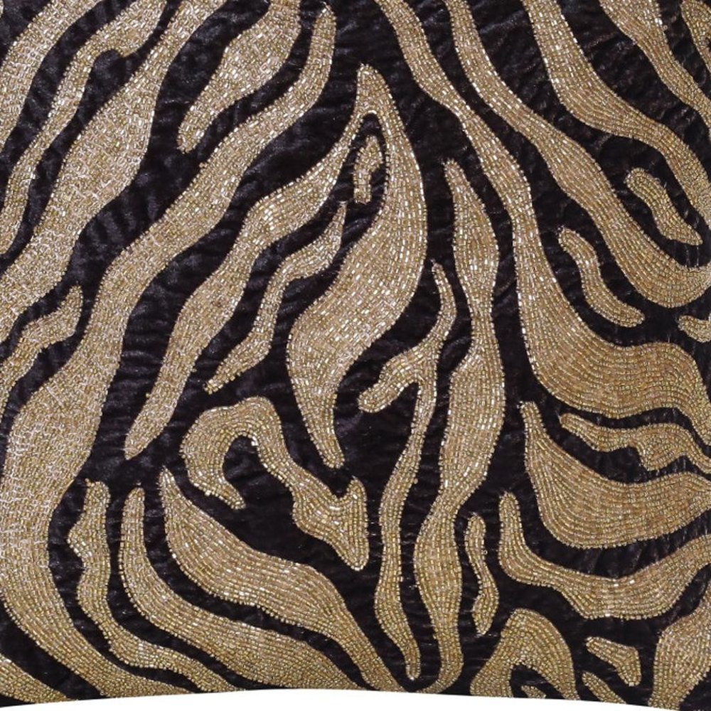 20" Gold And Black Abstract Throw Pillow Cover with Glitter