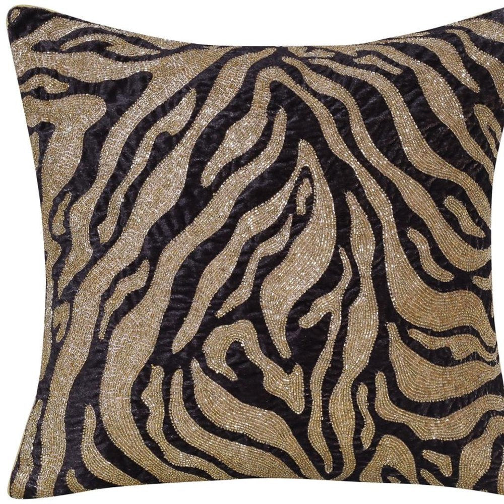 20" Gold And Black Abstract Throw Pillow Cover with Glitter