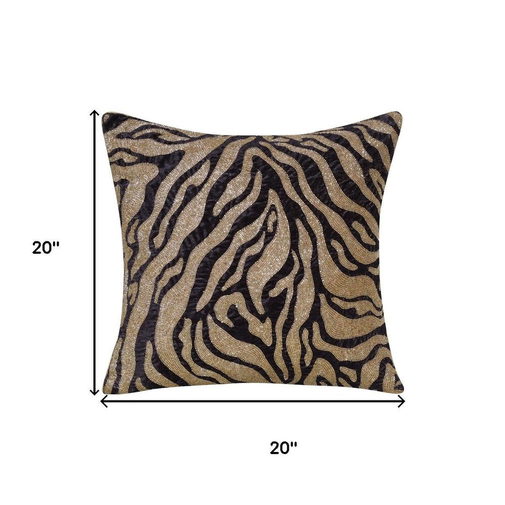 20" Gold And Black Abstract Throw Pillow Cover with Glitter