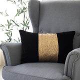 16" X 24" Black And Gold Lumbar Abstract Throw Pillow Cover