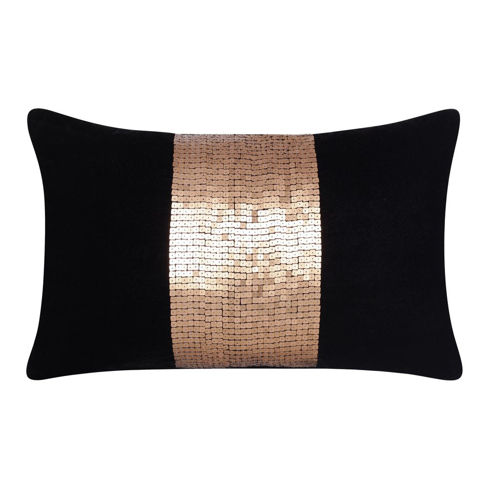 16" X 24" Black And Gold Lumbar Abstract Throw Pillow Cover