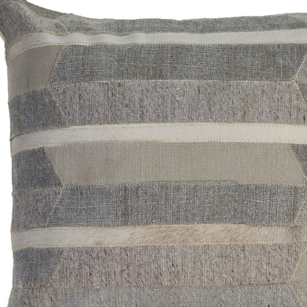 20" Gray And Tan Striped Faux Leather Throw Pillow Cover