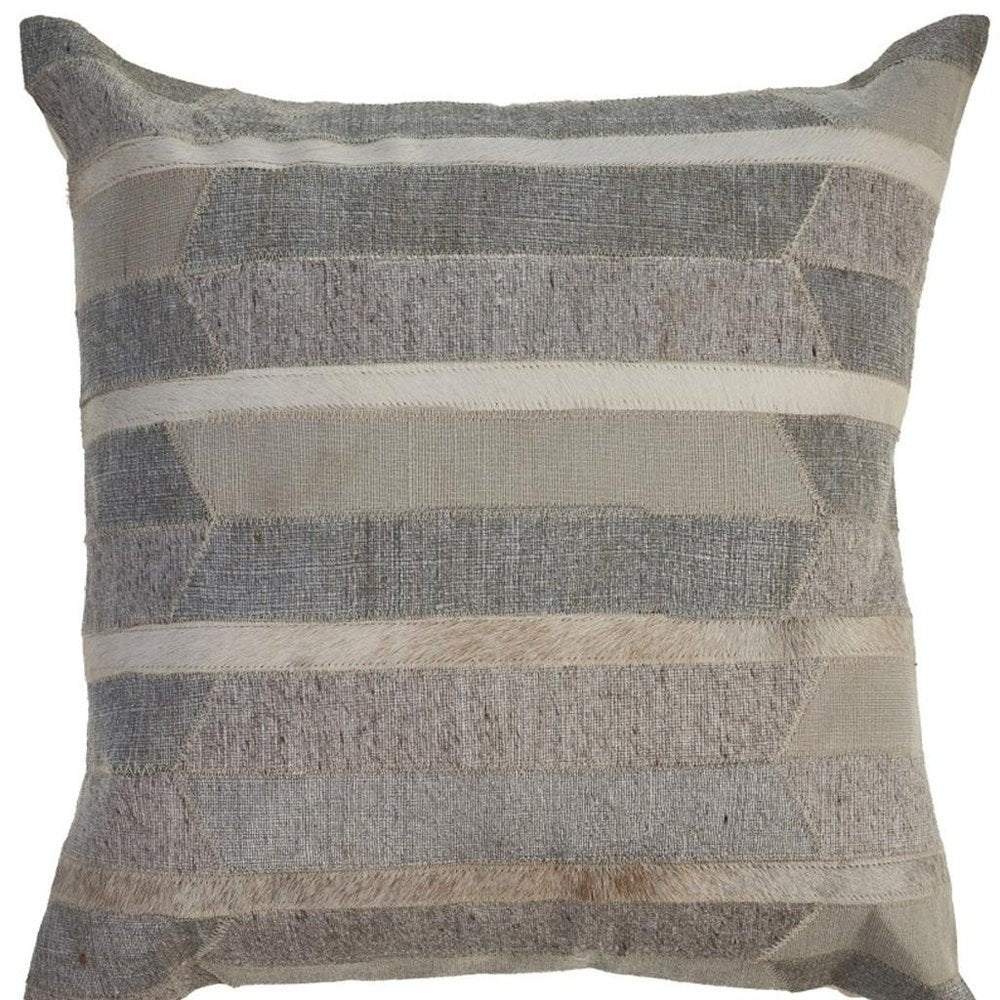20" Gray And Tan Striped Faux Leather Throw Pillow Cover