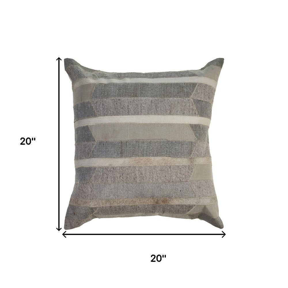 20" Gray And Tan Striped Faux Leather Throw Pillow Cover