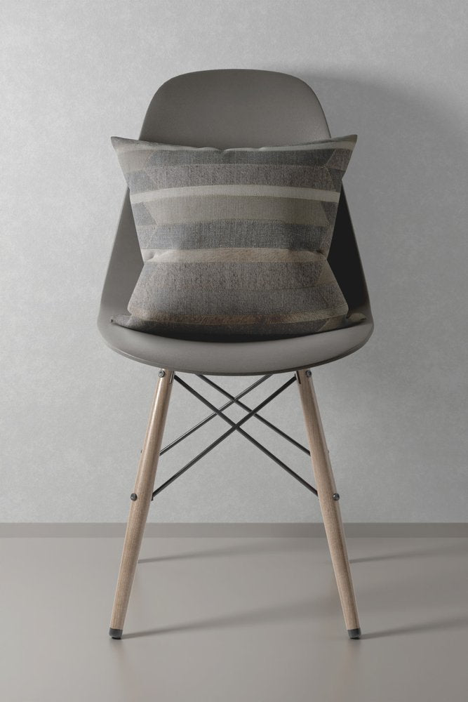 20" Gray And Beige Striped Wool Blend Throw Pillow Cover