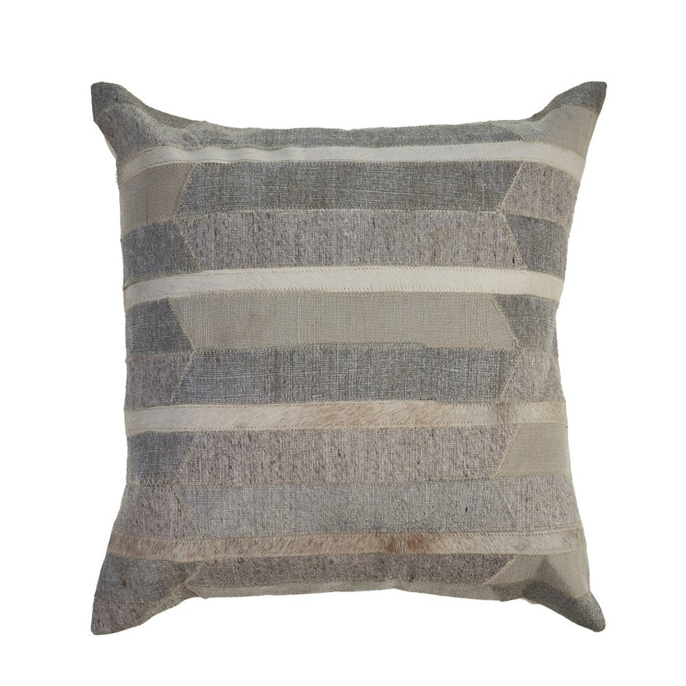 20" Gray And Tan Striped Faux Leather Throw Pillow Cover