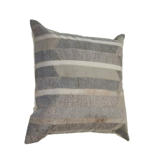 20" Gray And Tan Striped Faux Leather Throw Pillow Cover