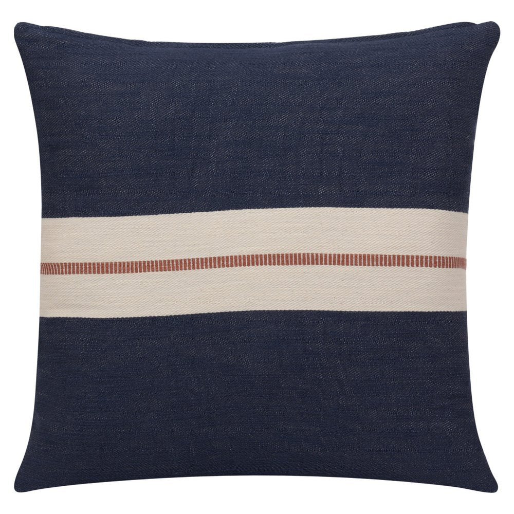 24" Blue And Ivory Striped Cotton Throw Pillow Cover