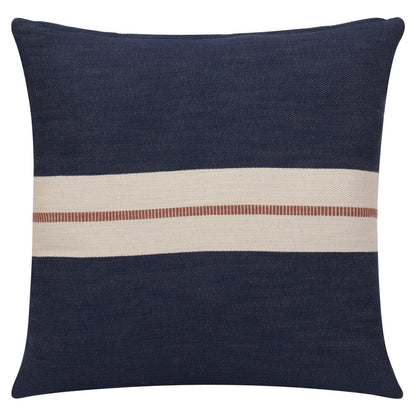 24" Blue And Ivory Striped Cotton Throw Pillow Cover