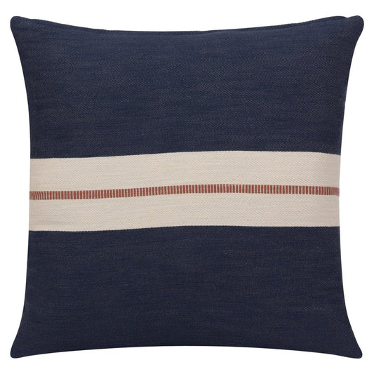 24" Blue And Ivory Striped Cotton Throw Pillow Cover