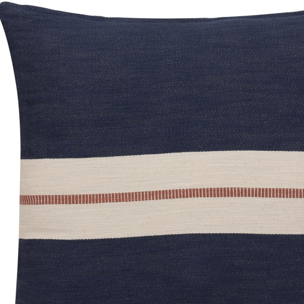 24" Blue And Ivory Striped Cotton Throw Pillow Cover