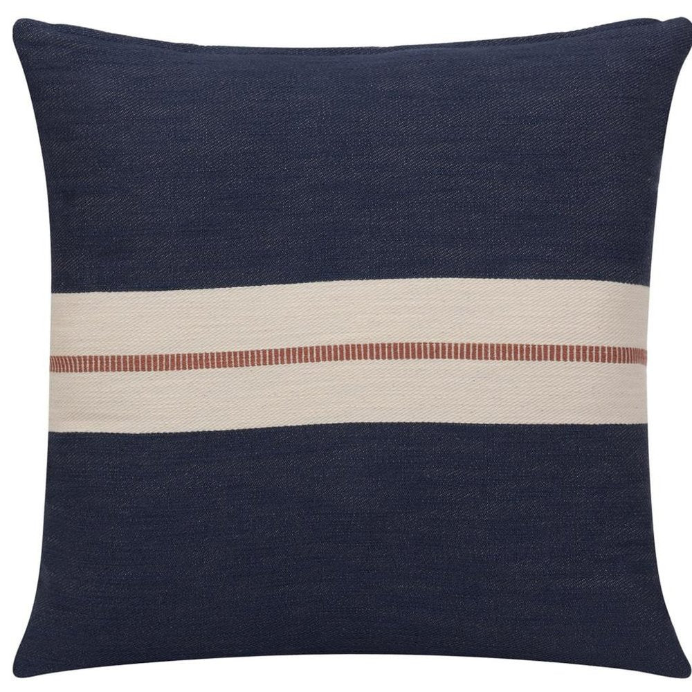 24" Blue And Ivory Striped Cotton Throw Pillow Cover