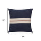 24" Blue And Ivory Striped Cotton Throw Pillow Cover