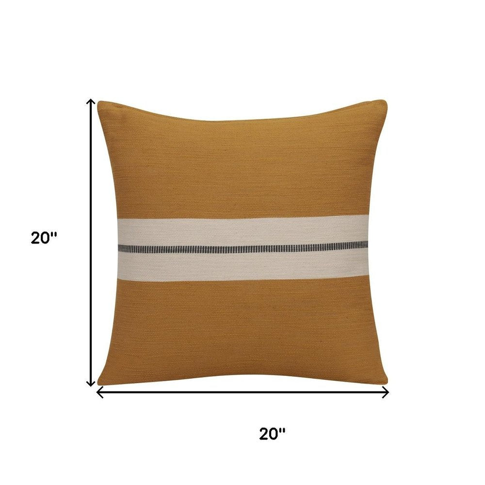 20" Yellow And Ivory Striped Cotton Throw Pillow Cover