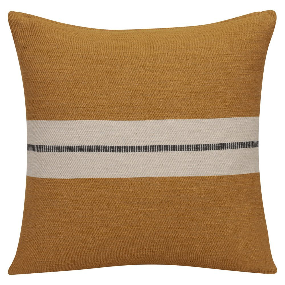 20" Yellow And Ivory Striped Cotton Throw Pillow Cover