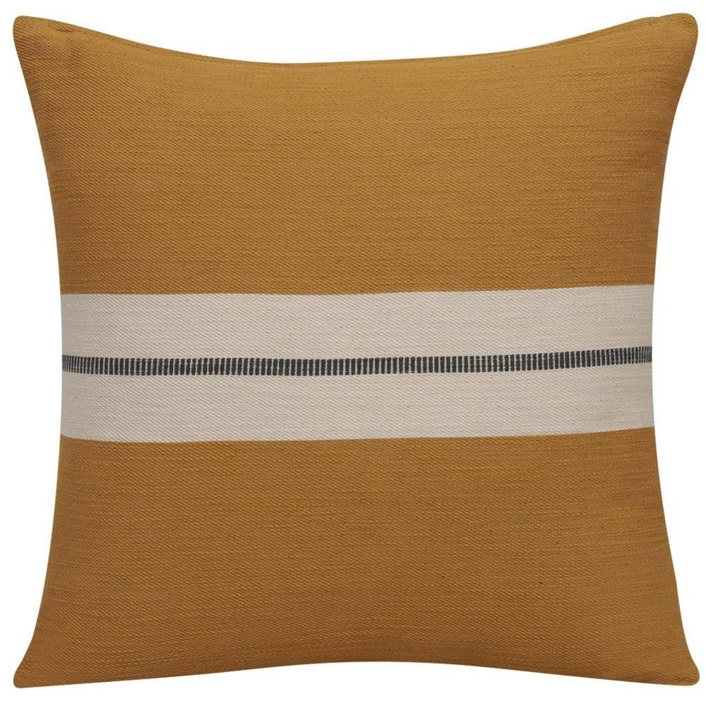 20" Yellow And Ivory Striped Cotton Throw Pillow Cover