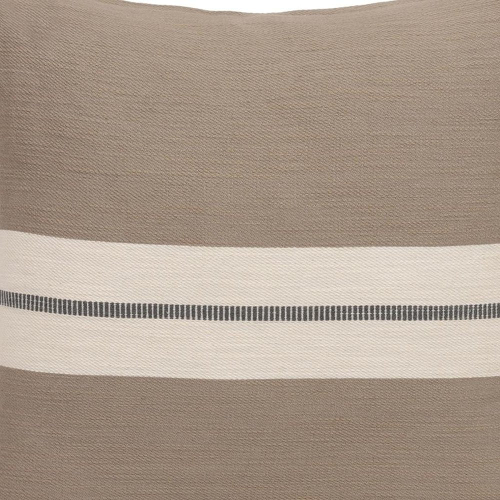 20" Brown And Ivory Striped Cotton Throw Pillow Cover