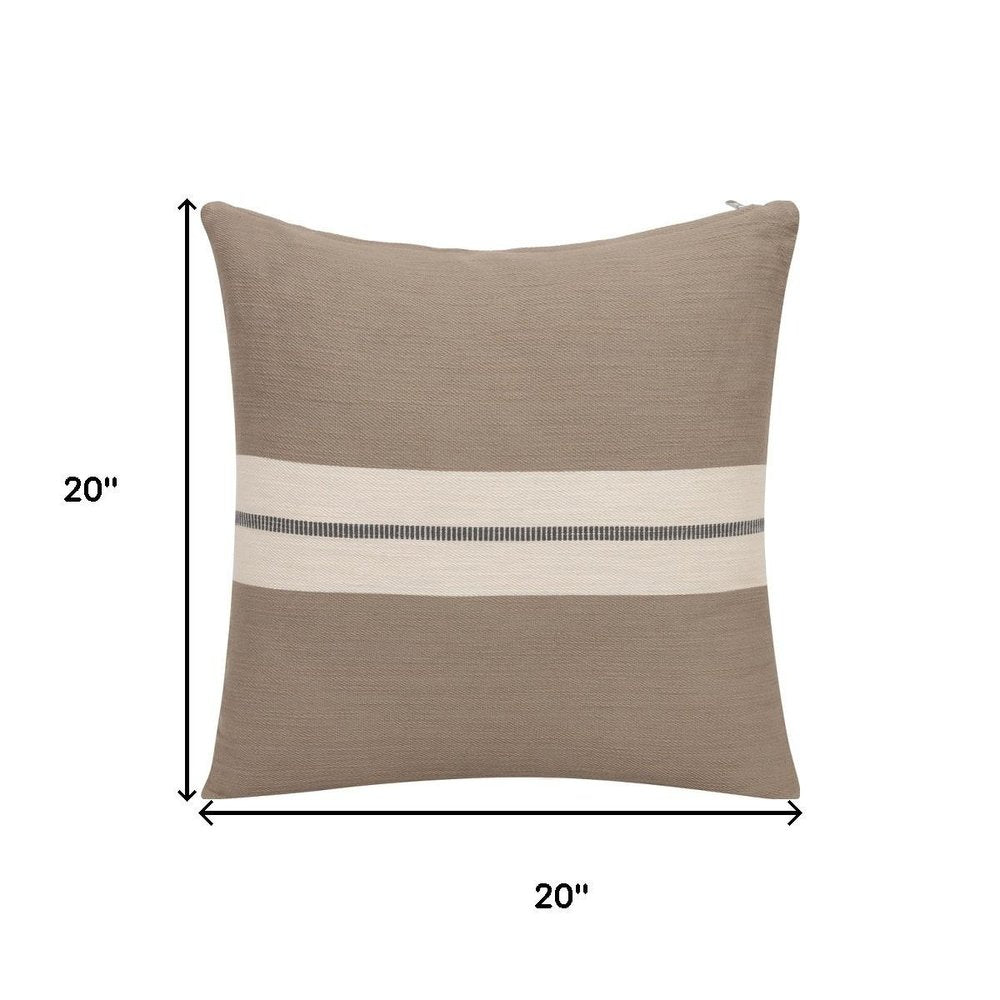 20" Brown And Ivory Striped Cotton Throw Pillow Cover