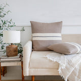 24" Brown And Ivory Striped Cotton Throw Pillow Cover