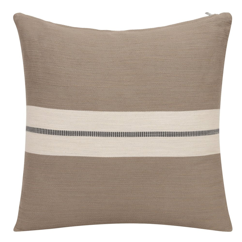 24" Brown And Ivory Striped Cotton Throw Pillow Cover