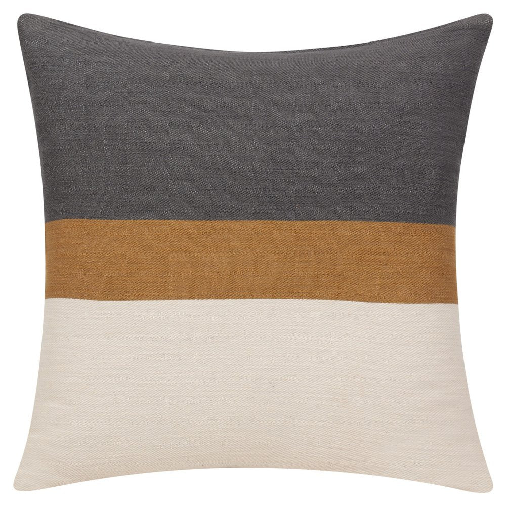20" Brown And Gray Striped Cotton Throw Pillow Cover