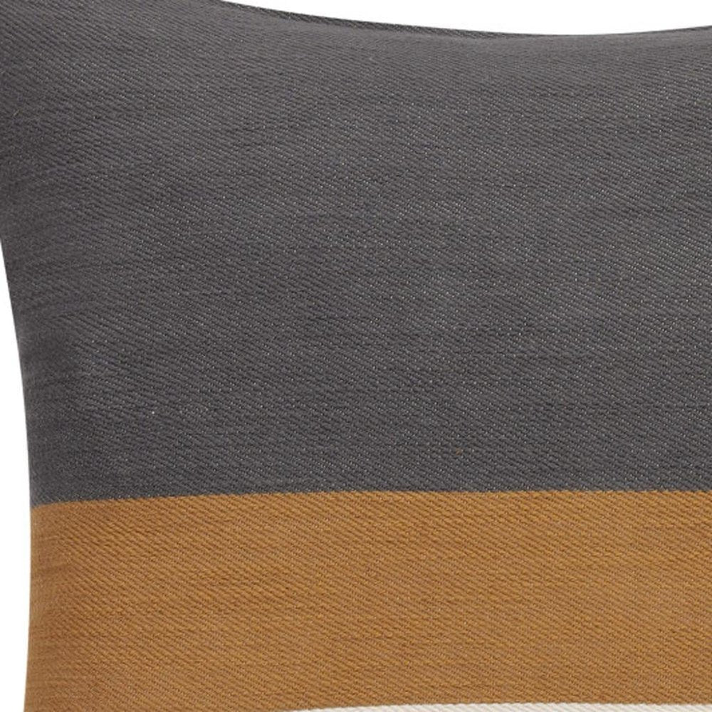 20" Brown And Gray Striped Cotton Throw Pillow Cover