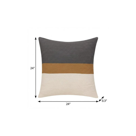 24" Brown And Gray Striped Cotton Throw Pillow Cover