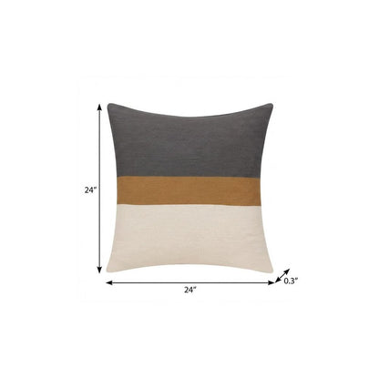 24" Brown And Gray Striped Cotton Throw Pillow Cover