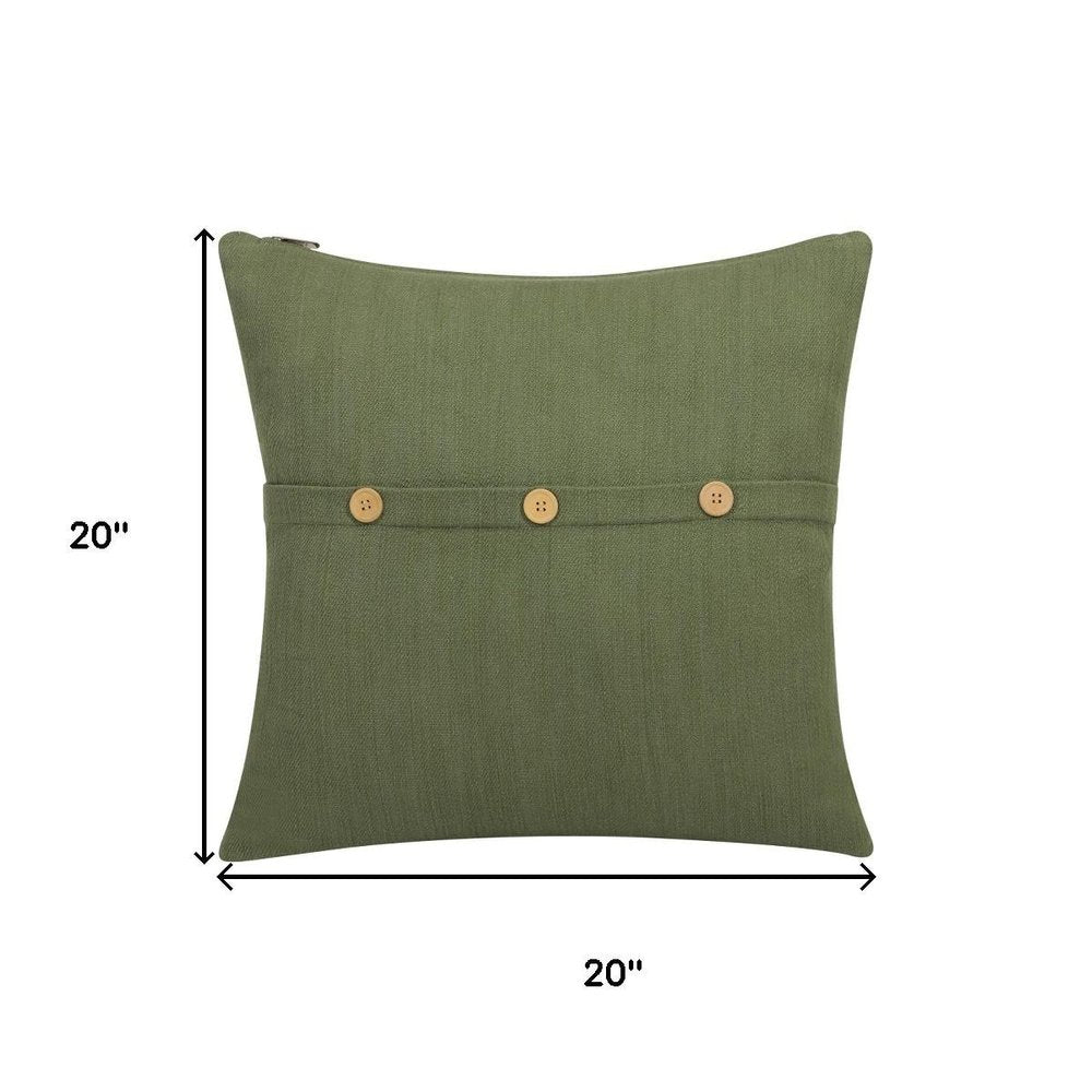 20" Green Cotton Throw Pillow Cover