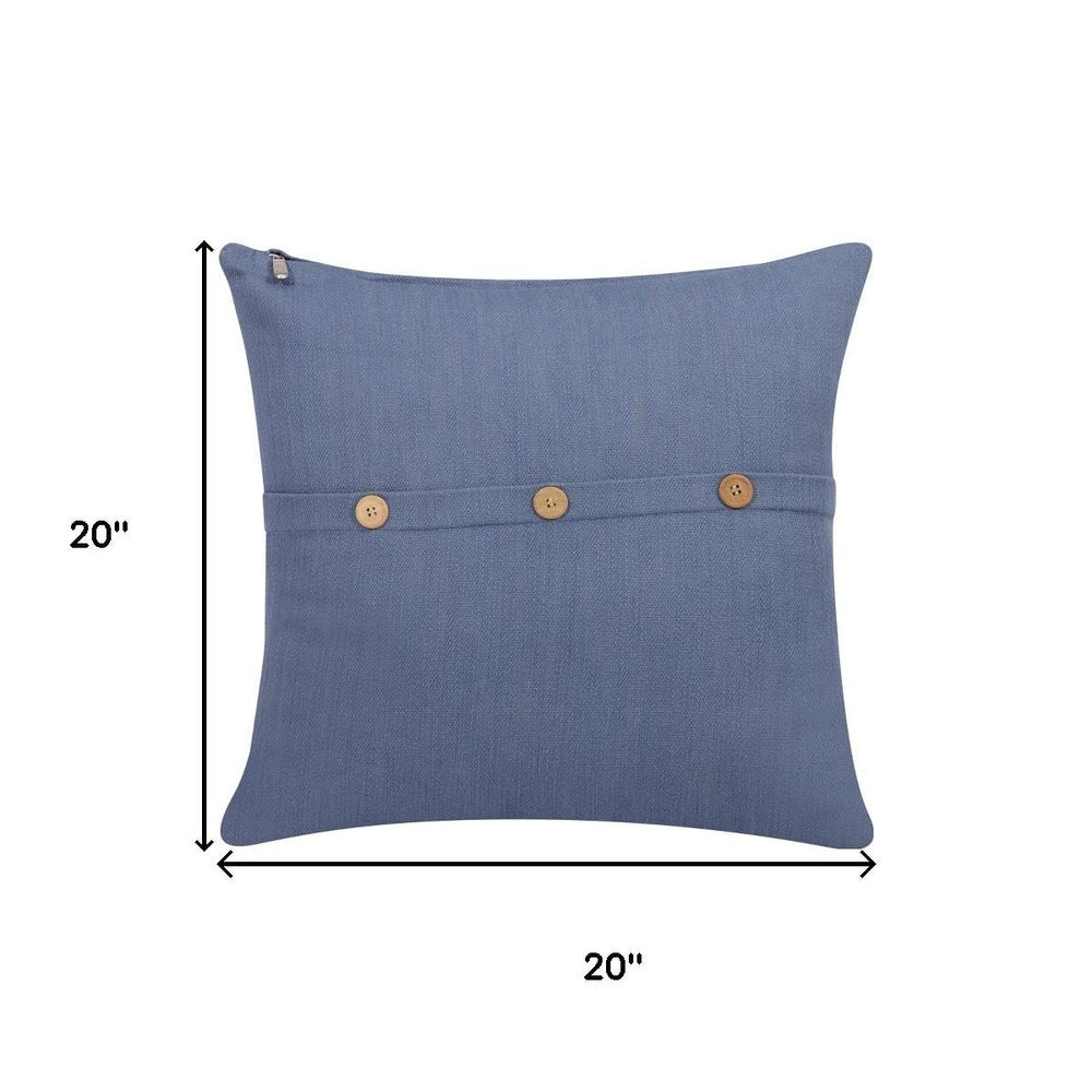 20" Blue Cotton Throw Pillow Cover