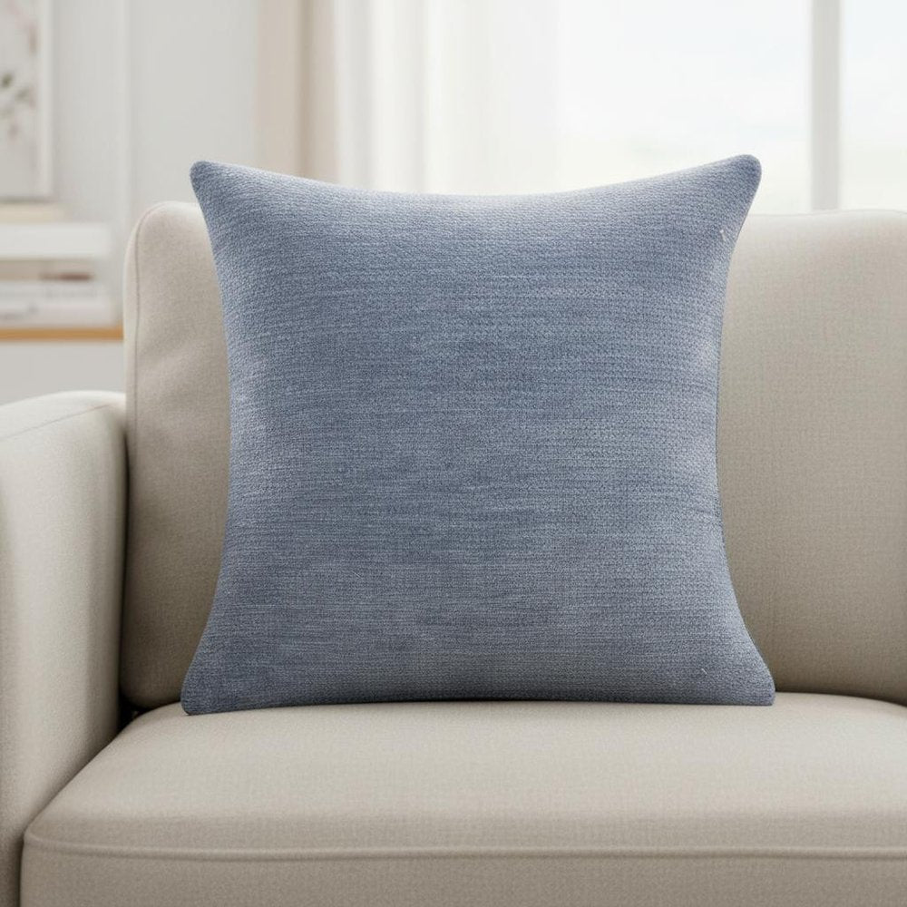20" Blue Chenille Throw Pillow Cover