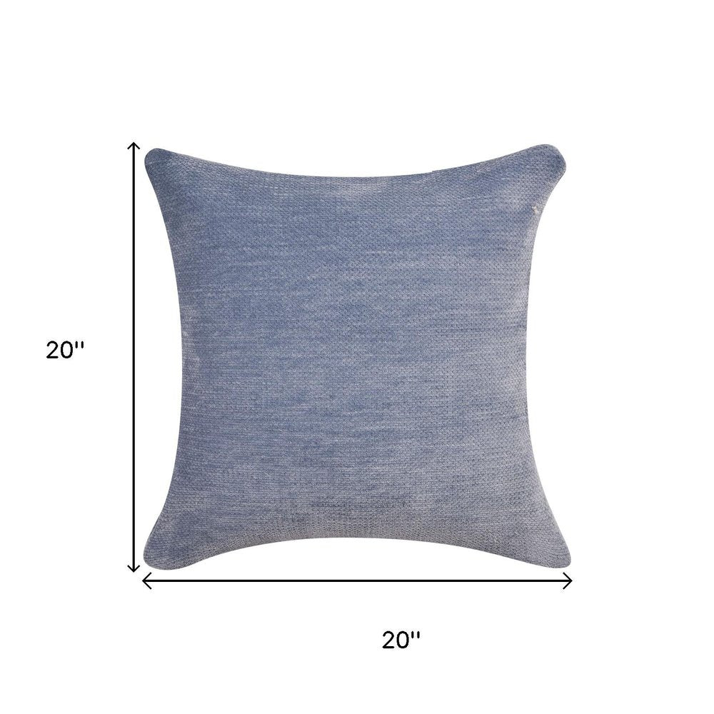 20" Blue Chenille Throw Pillow Cover