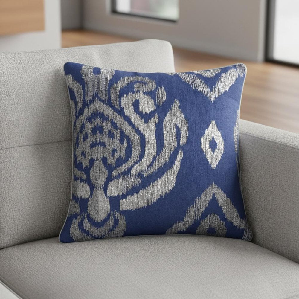 20" Blue And Silver Throw Pillow Cover